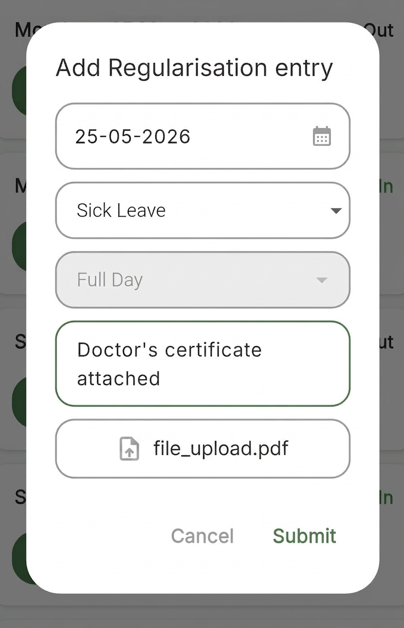 Ander Baher app screenshot — Leave application
