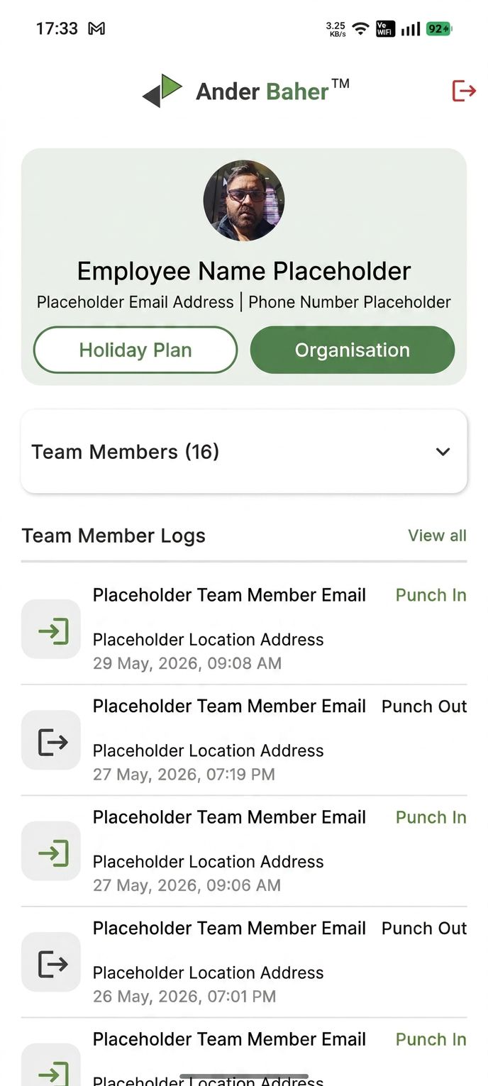Ander Baher app screenshot — Manager home