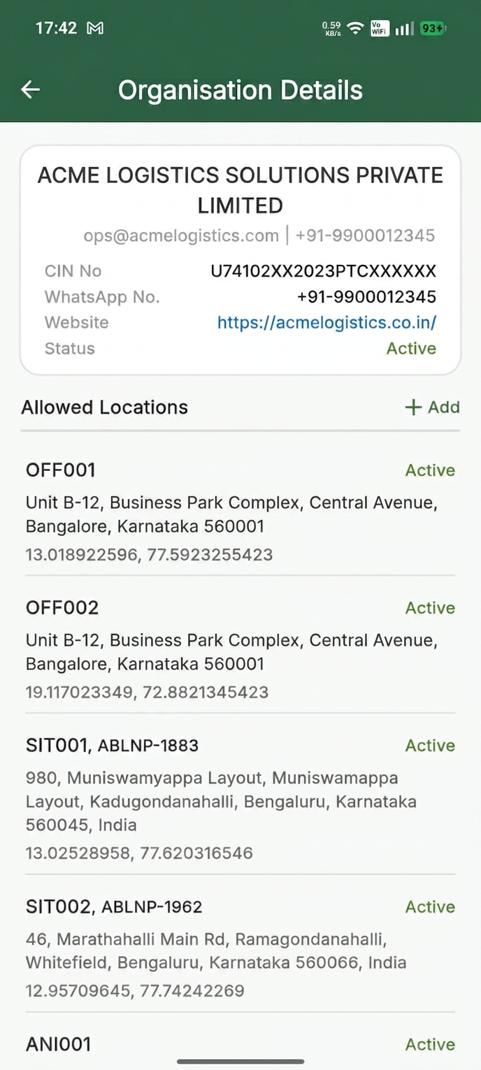Ander Baher app screenshot — Organisation